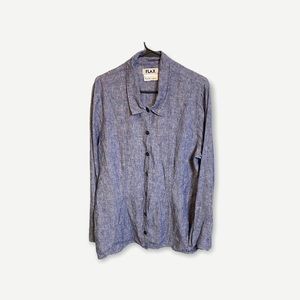 Flax Blue Linen Button Shirt Blouse Size Medium